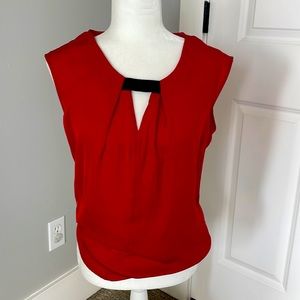 Trouve red blouse with black leather detail